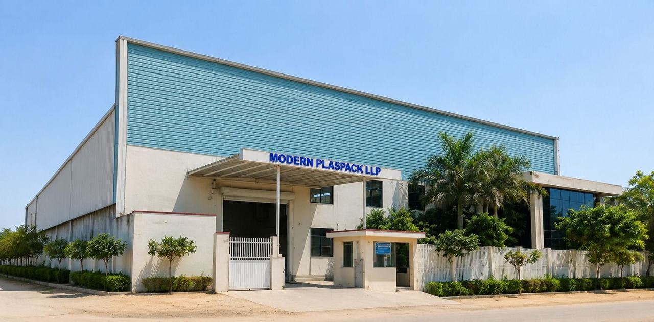 Modern Plaspack LLP manufacturing plant building at Chhatral GIDC